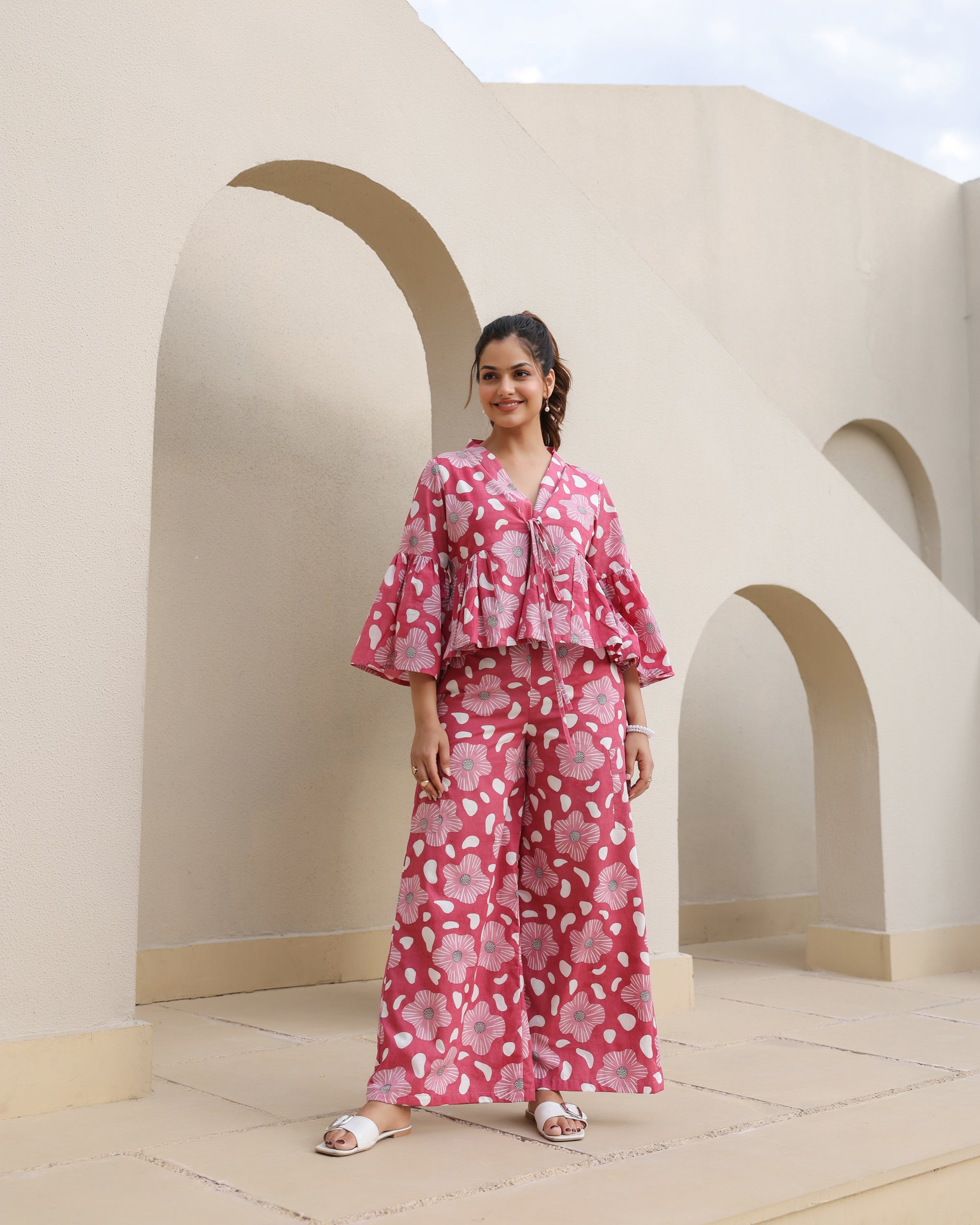 Blush Blossom Bell Sleeve Co-Ord Set