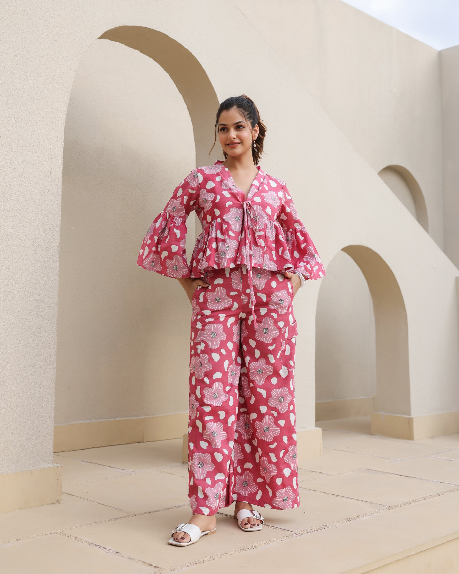 Blush Blossom Bell Sleeve Co-Ord Set