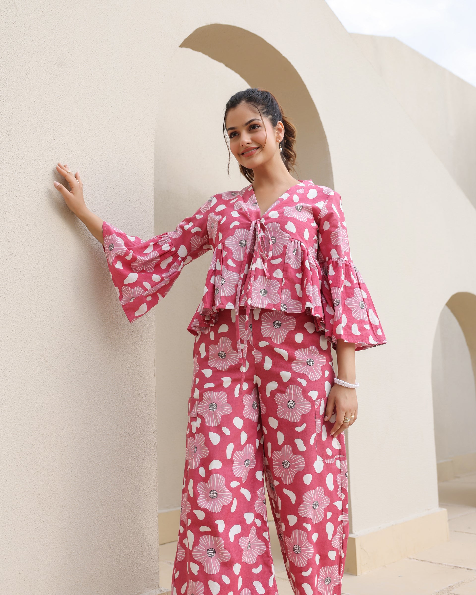 Blush Blossom Bell Sleeve Co-Ord Set