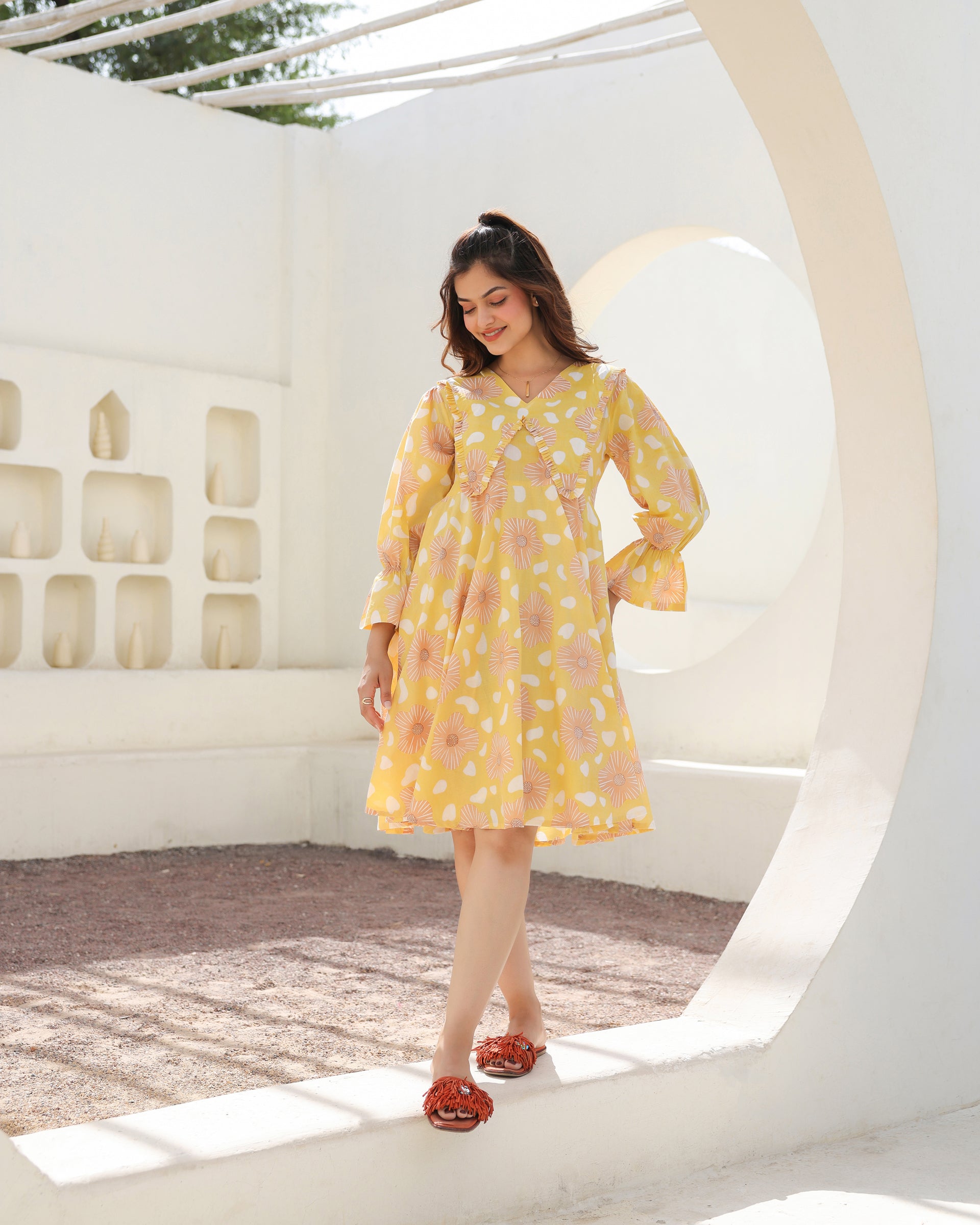 Lemon Bloom Flared Dress