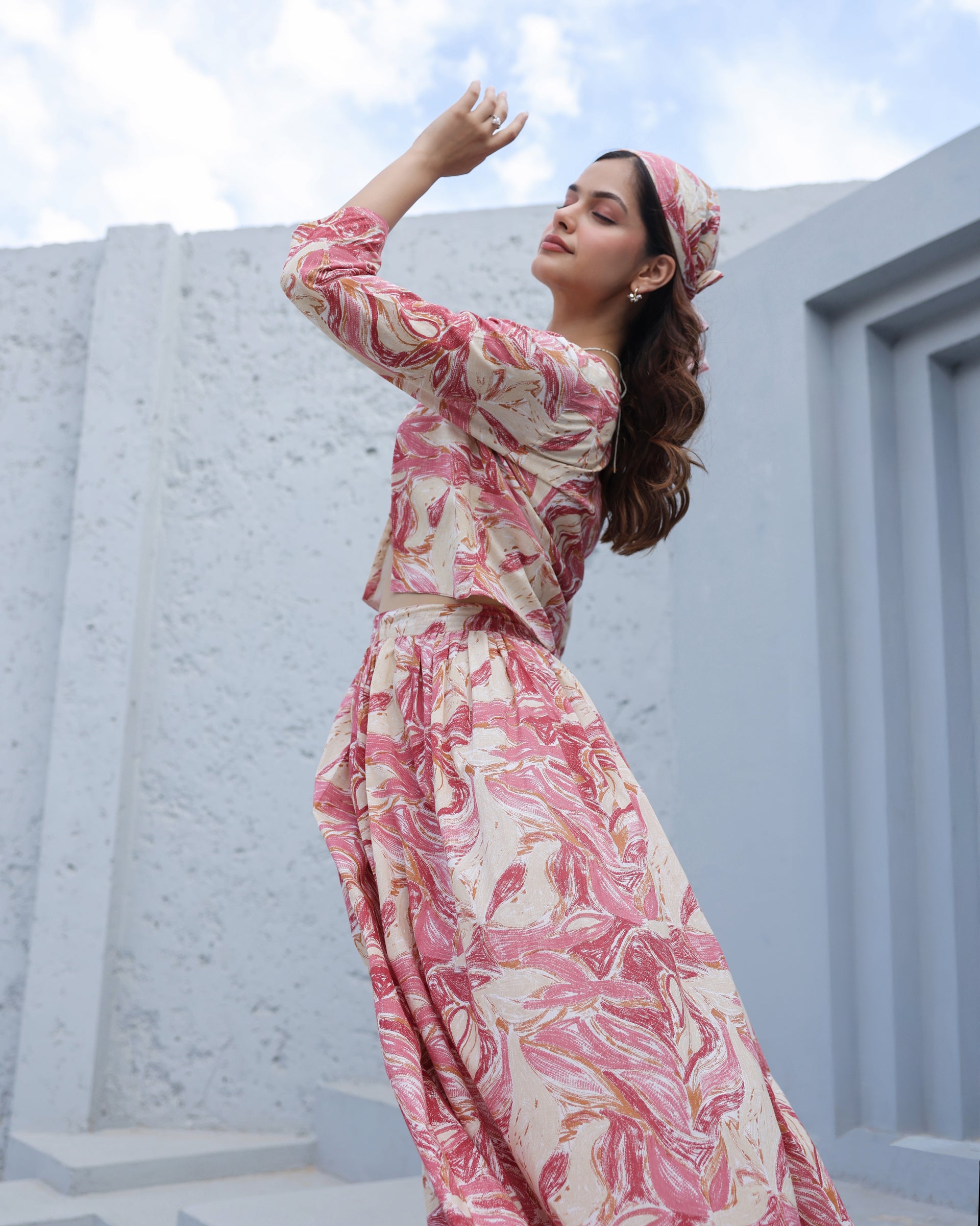 Crimson Marble 3-Piece Skirt Co-Ord Set