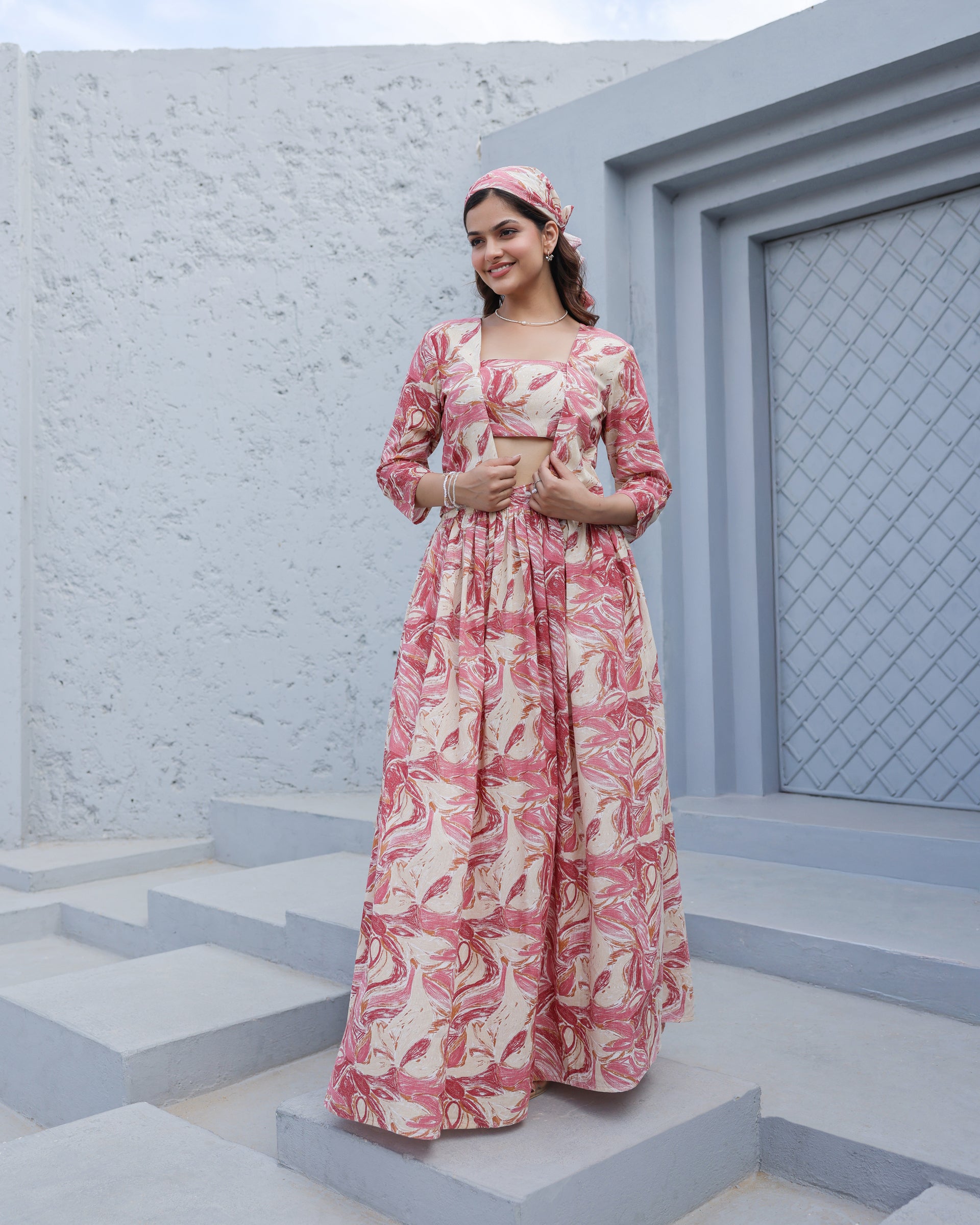 Crimson Marble 3-Piece Skirt Co-Ord Set